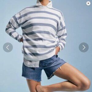 AYR White and Light Blue Striped Long Sleeve Tee